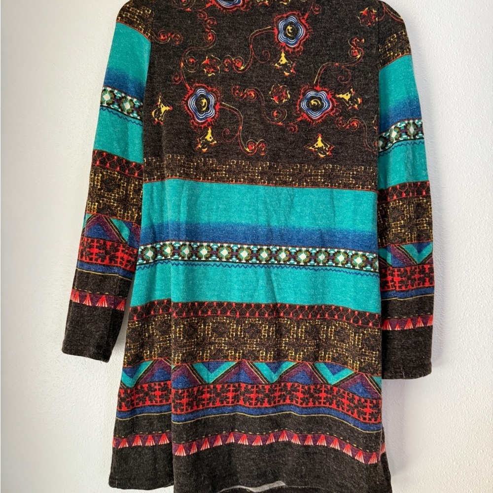 Y2K Aryeh Multicolor Striped Geometric Zip Front Long Sleeve Sweater Dress L - Picture 7 of 12